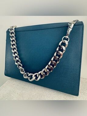 LOUIS VUITTON Taiga Blue Leather Chain Shoulder Bag Clutch Pouch Unisex EUC